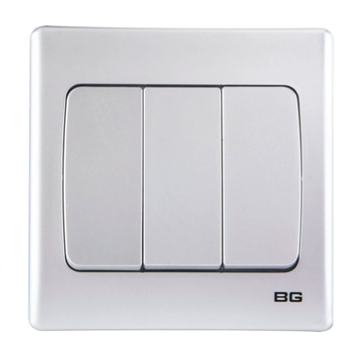 British General BG SILVER Neo Slimline 10A 3 GANG 2 WAY Rocker Switch (PCSL32W)